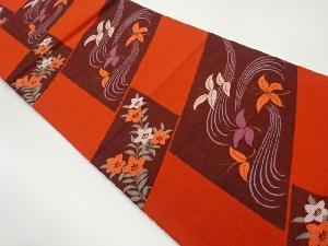 桔梗に波・草葉模様織出し袋帯